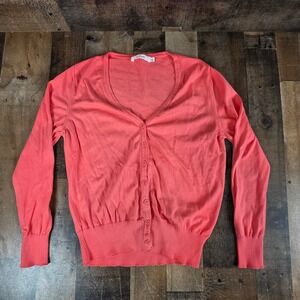 Kettlewell Womens Large Coral Pink Cotton Button Knit In Italy Cardigan Sweater